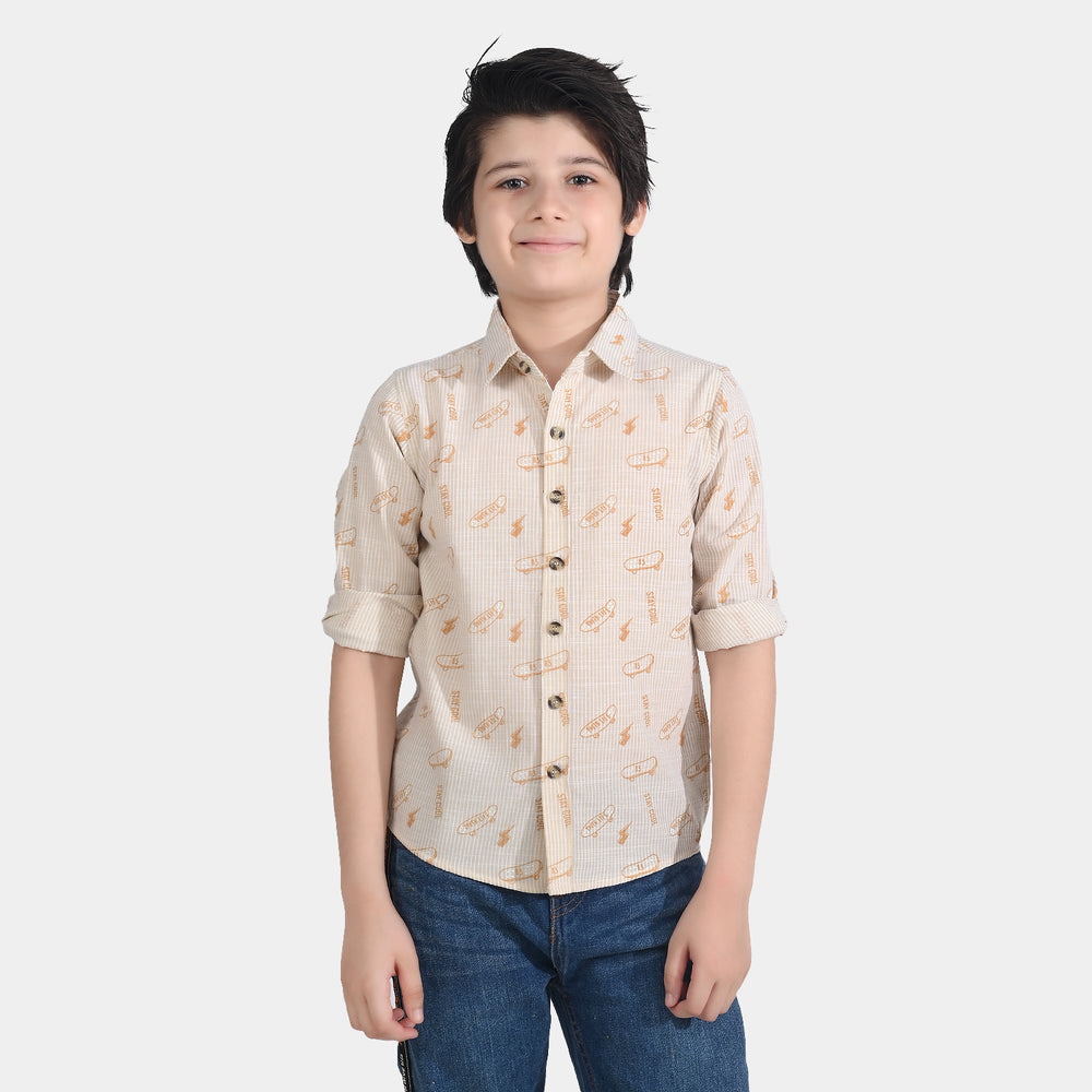 Boys Yarn Dyed Casual Shirt (Skate)-Beige
