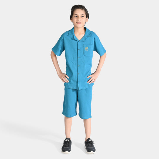 Boys Popcorn Knitted 2 Piece Surf-Mosaic Blue