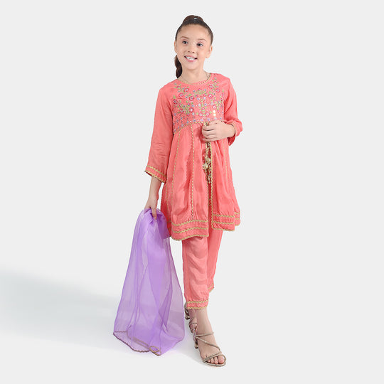 Girls Raw Silk 4Pcs Rashk-E- Chaman-Paradise Pink