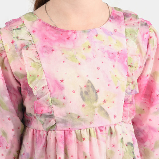 Girls Chiffon Casual Frock Neon Star-Multi