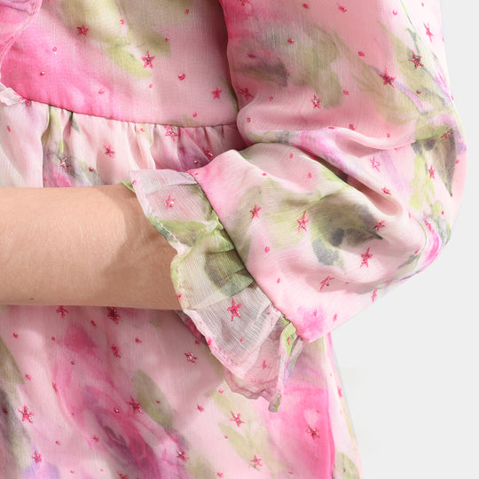 Girls Chiffon Casual Frock Neon Star-Multi