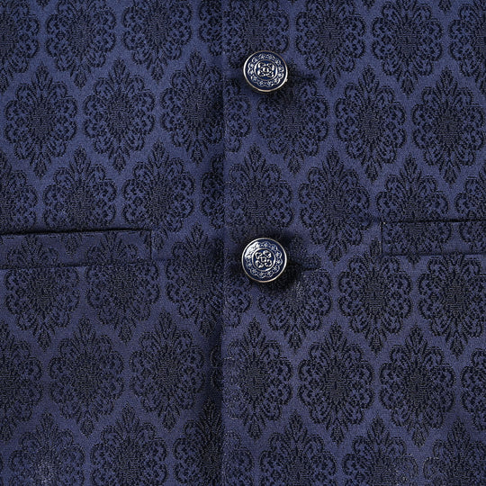 Boys Poly Viscose Waistcoat (Jamawar Navy)-NAVY