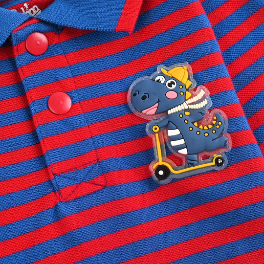 Infant Boys Jumbo Pique Polo F/S Fun Dino-C.Blue