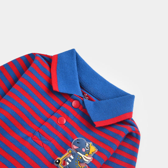 Infant Boys Jumbo Pique Polo F/S Fun Dino-C.Blue