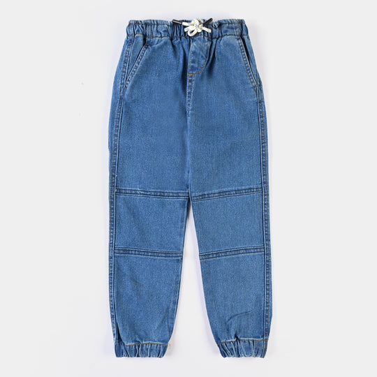 Boys Denim Stretch Pant Contrast Cargo-Mid Blue