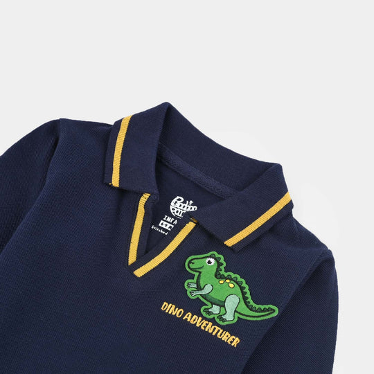 Infant Boys Jumbo Pique Polo F/S Dino-NAVY
