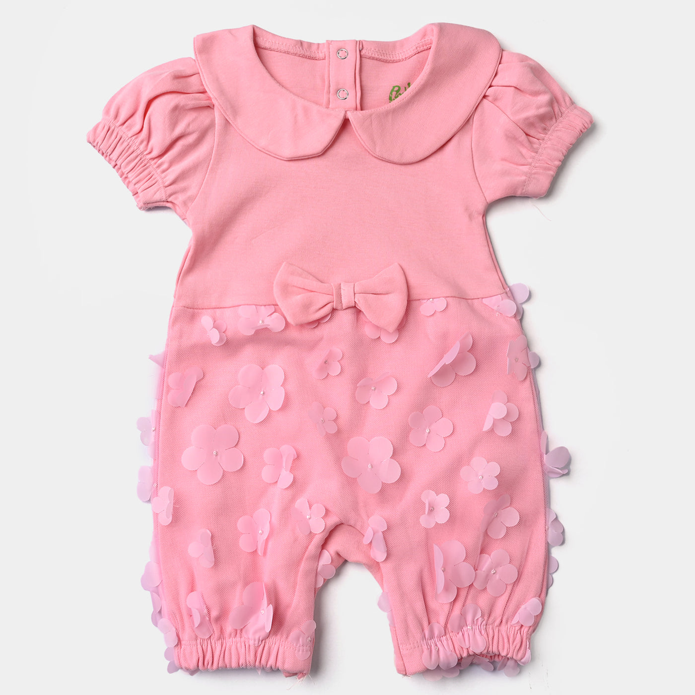 Infant Girls Cotton Interlock Knitted Romper-C.Pink
