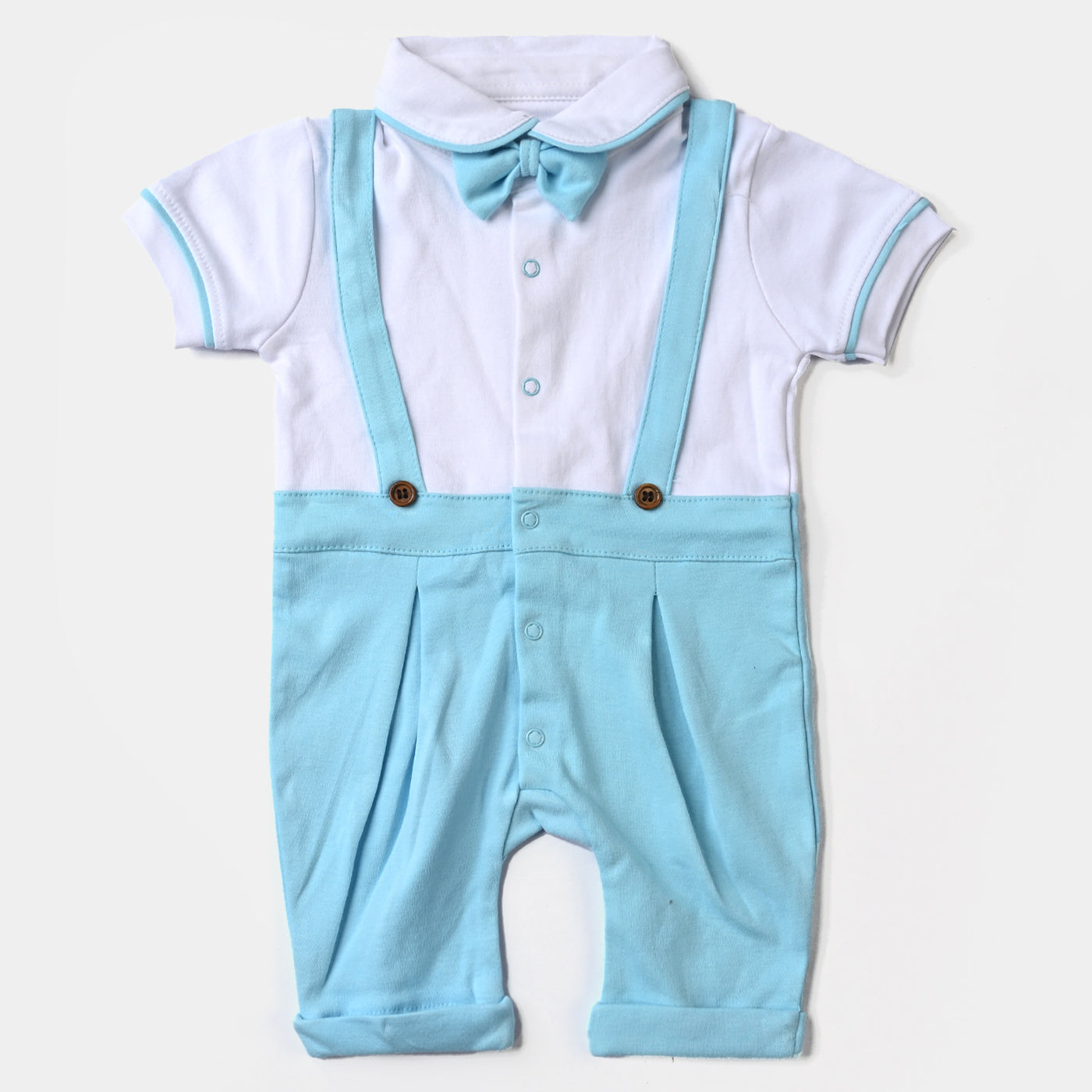 Infant Boys Cotton Interlock Knitted Romper Bow Suspender-White