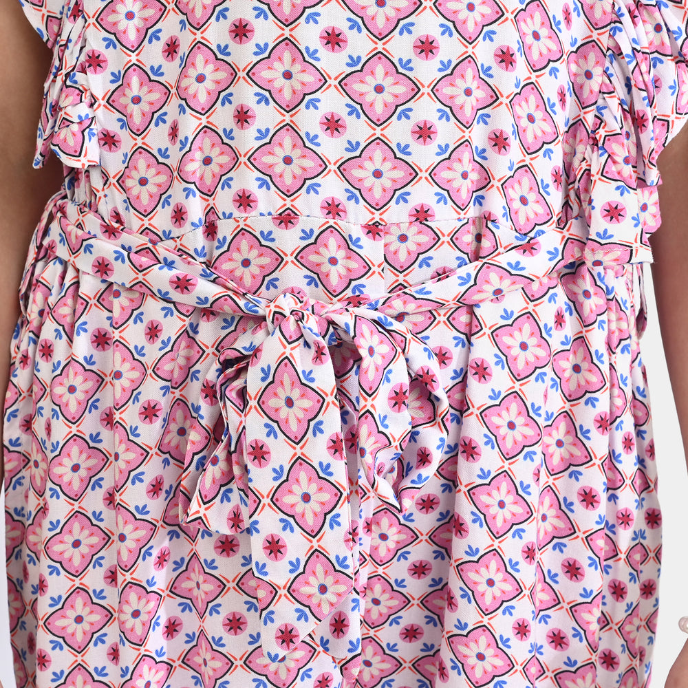 Girls Cotton Viscose Jumpsuit Cape Sleeve-Pink