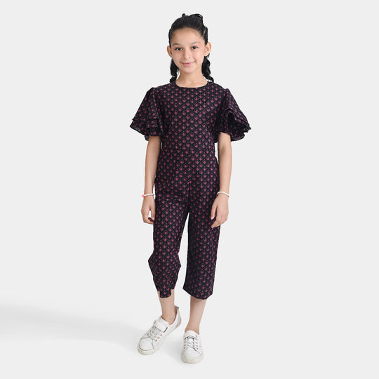 Girls Cotton Poplin Jumpsuit Pink Fauna-Multi