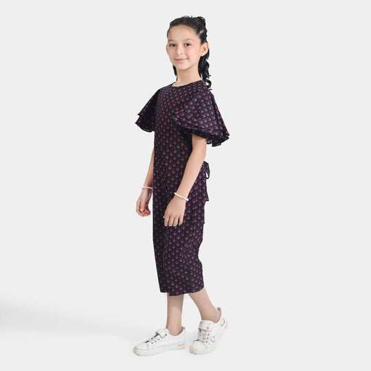 Girls Cotton Poplin Jumpsuit Pink Fauna-Multi