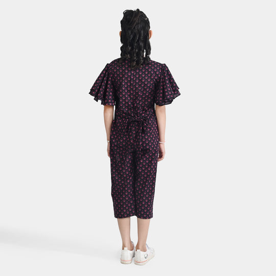 Girls Cotton Poplin Jumpsuit Pink Fauna-Multi