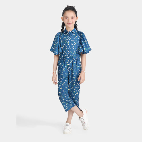 Girls Poly Mesh Jump Suit Blue Bell-Multi