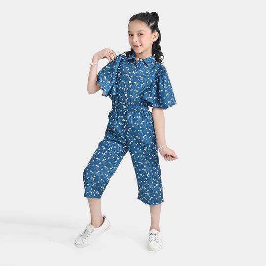 Girls Poly Mesh Jump Suit Blue Bell-Multi