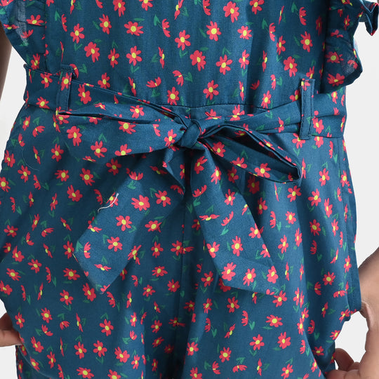 Girls Cotton Poplin Jumpsuit Frill-Multi