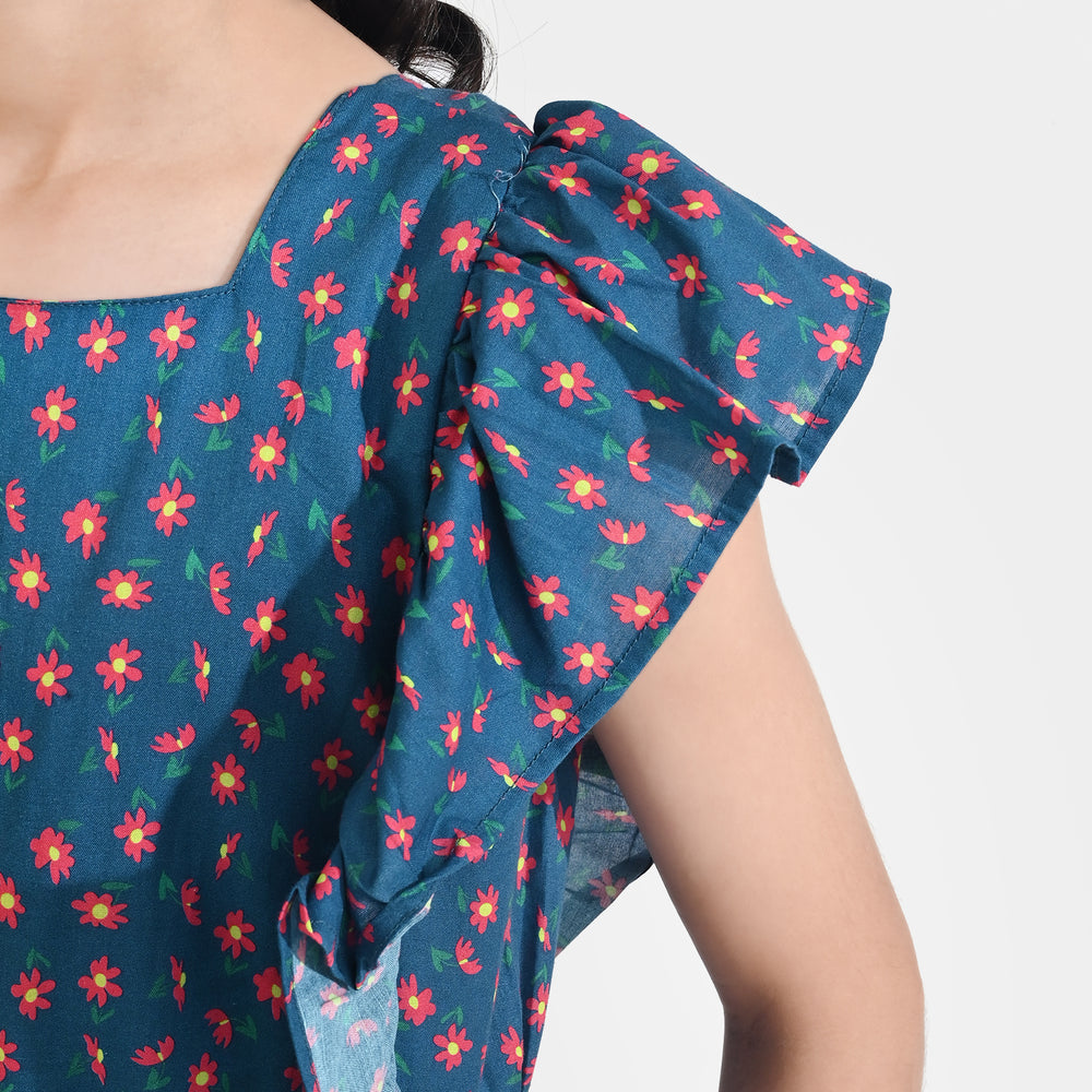 Girls Cotton Poplin Jumpsuit Frill-Multi