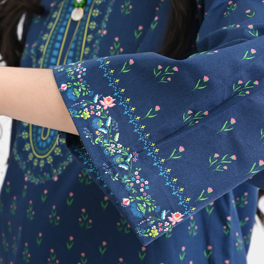 Girls Cotton Poplin Printed 2 Pcs Lotus-Blue