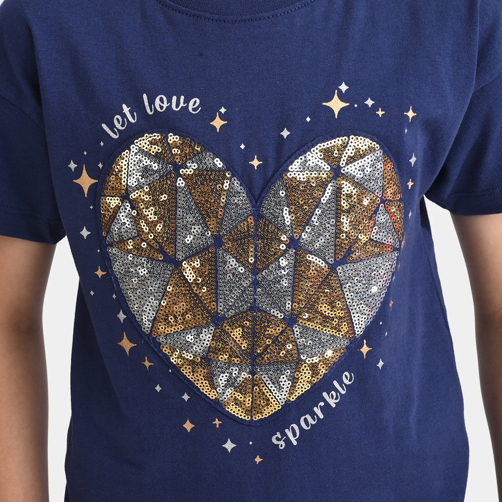 Girls Jersey/Terry 2 Piece Suit Love Sparkle-Navy Blue