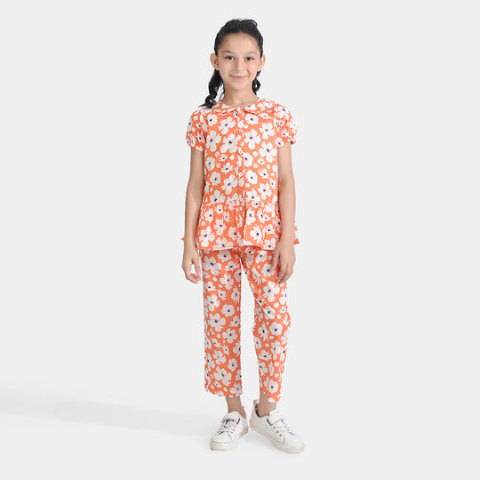 Girls Cotton Poplin Co-Ord Set Pastel-ORANGE