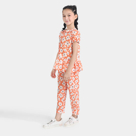 Girls Cotton Poplin Co-Ord Set Pastel-ORANGE