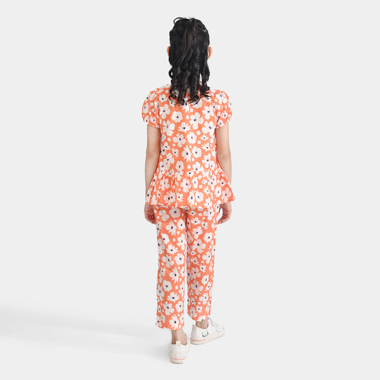 Girls Cotton Poplin Co-Ord Set Pastel-ORANGE