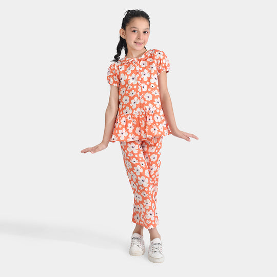 Girls Cotton Poplin Co-Ord Set Pastel-ORANGE