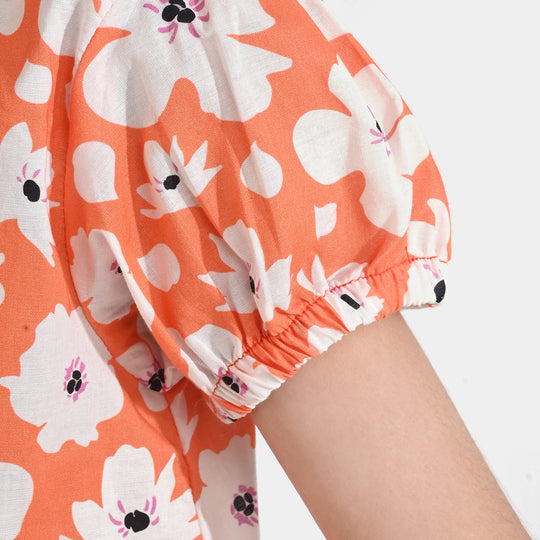 Girls Cotton Poplin Co-Ord Set Pastel-ORANGE