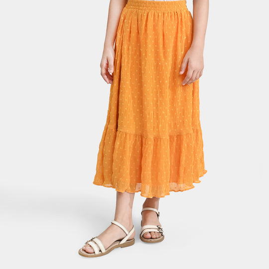 Girls Chiffon Long Skirt Crinkle-Mustard