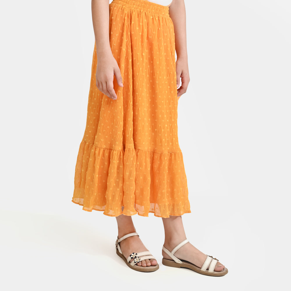 Girls Chiffon Long Skirt Crinkle-Mustard