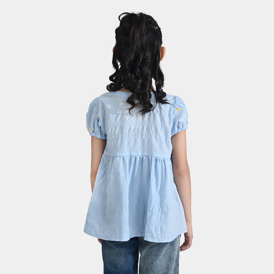 Girls Poly Crinkle Emb Top Bubble Up-Blue