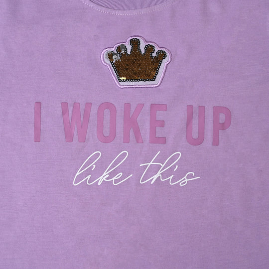 Girls Poly Cotton Jersey Night Suit I Woke Up Like this-Tulip
