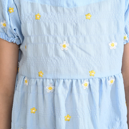 Girls Poly Crinkle Emb Top Bubble Up-Blue