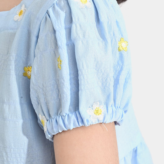 Girls Poly Crinkle Emb Top Bubble Up-Blue