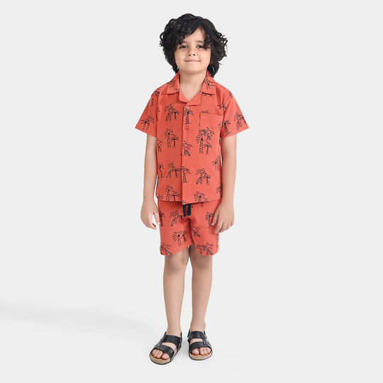 Boys Thermal 2 Piece Suit Palm Tree-Orange Rust