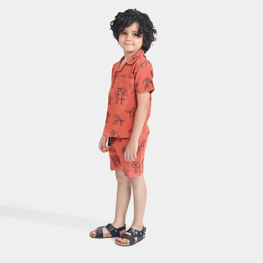Boys Thermal 2 Piece Suit Palm Tree-Orange Rust