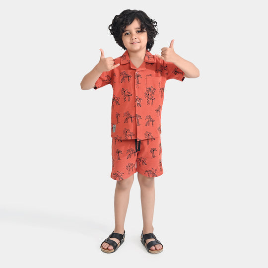 Boys Thermal 2 Piece Suit Palm Tree-Orange Rust