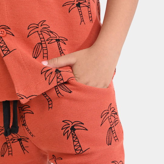 Boys Thermal 2 Piece Suit Palm Tree-Orange Rust