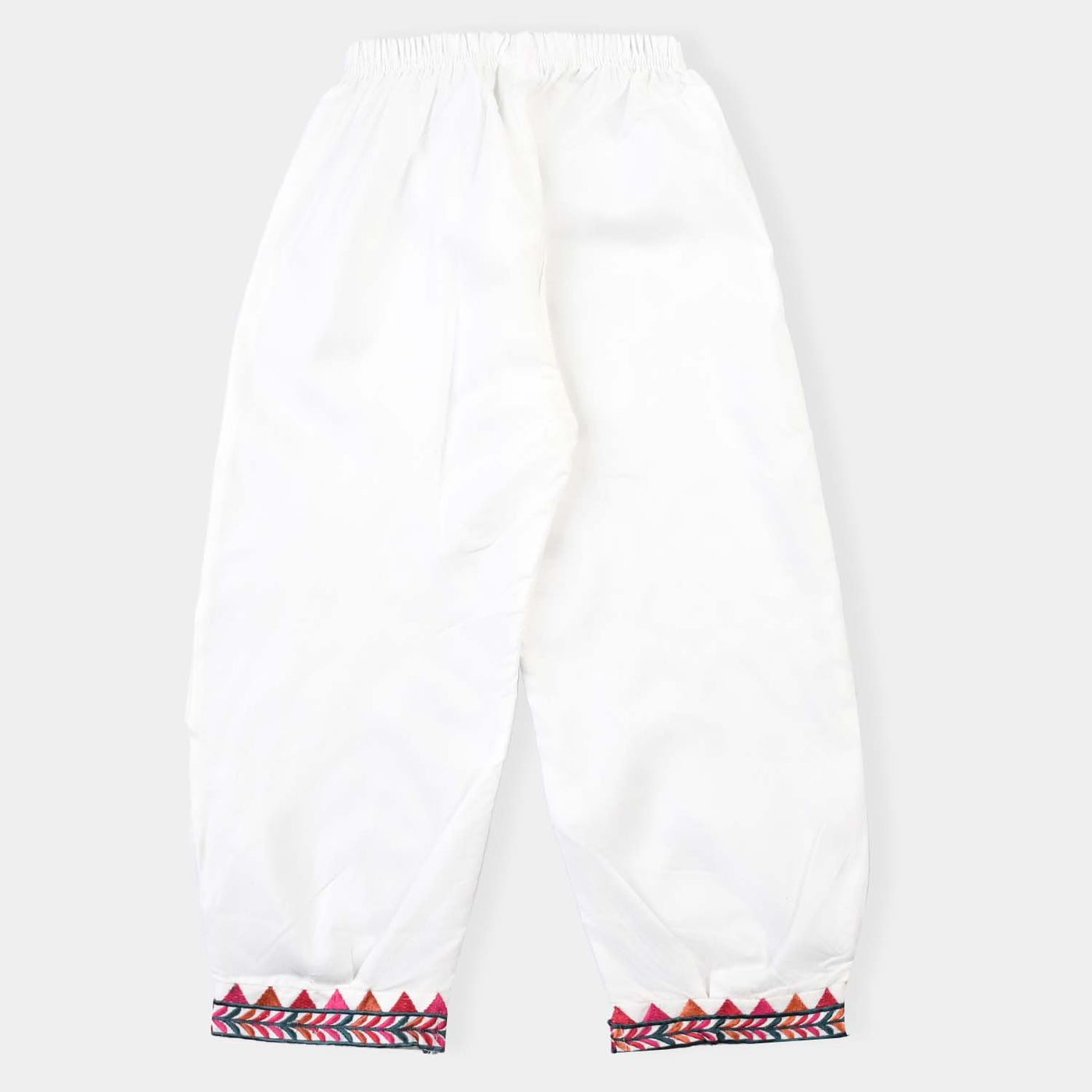 Girls Cotton Embroidered Pant-White