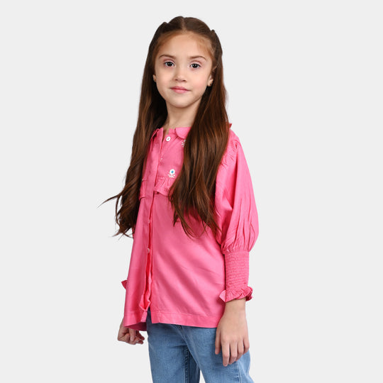 Girls Poly Twill EMB Top Flower Blog-Pink