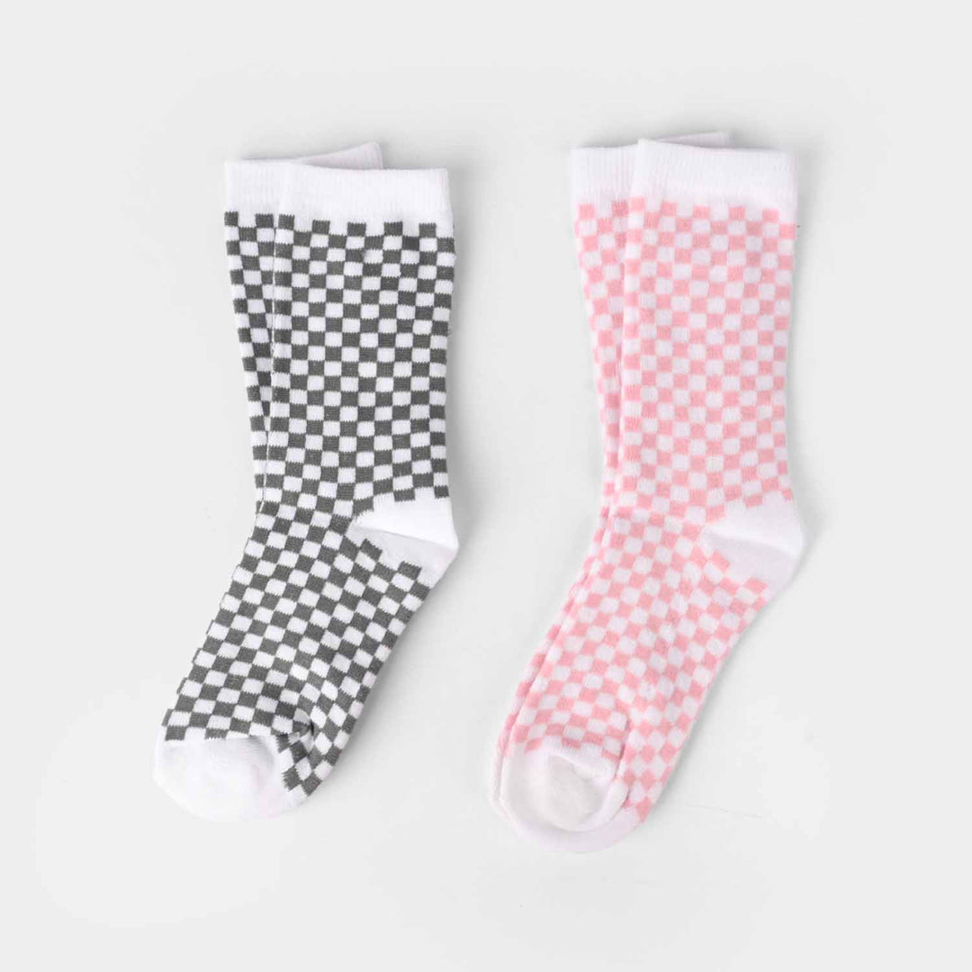 Girls Pack of 2 Socks Check-Pink.Purple