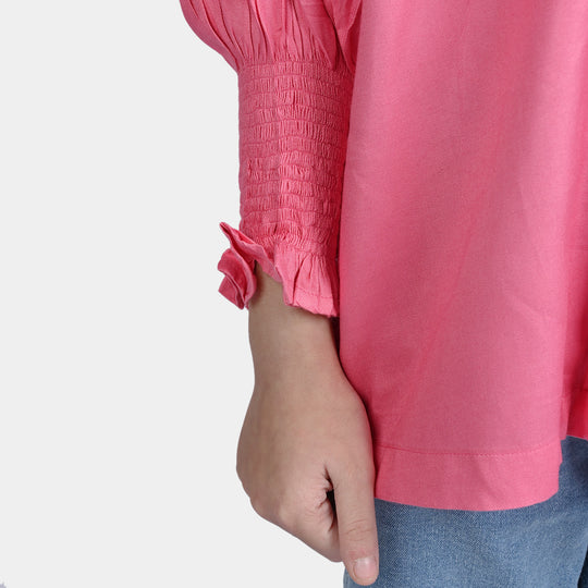Girls Poly Twill EMB Top Flower Blog-Pink
