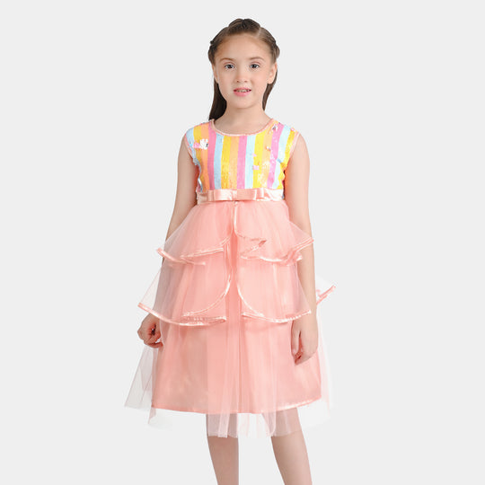Girls Sequence Fancy Frock Multi Layer-Multi