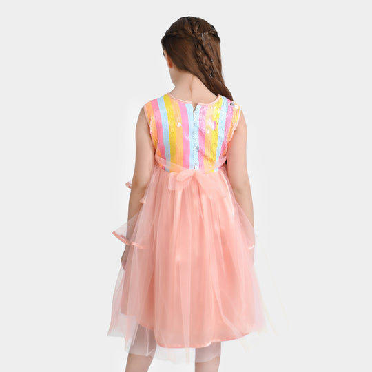 Girls Sequence Fancy Frock Multi Layer-Multi