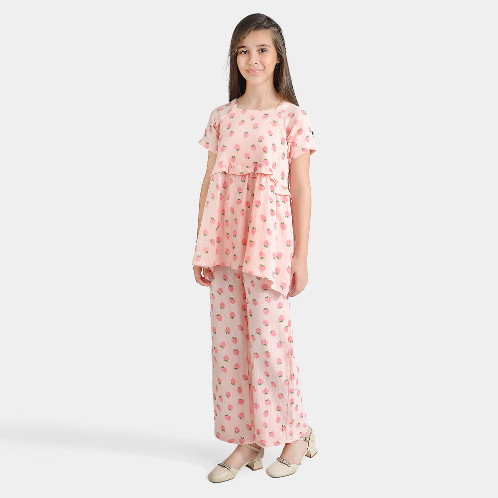 Girls Cotton Co-Ord Set Strawberry-Pink