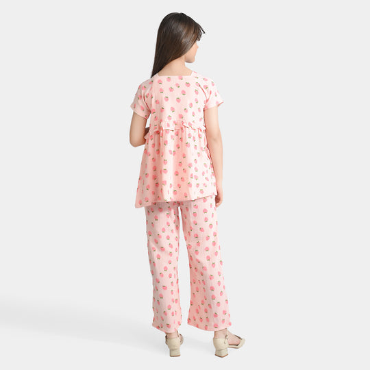 Girls Cotton Co-Ord Set Strawberry-Pink