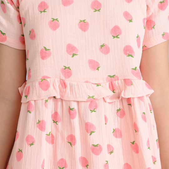 Girls Cotton Co-Ord Set Strawberry-Pink