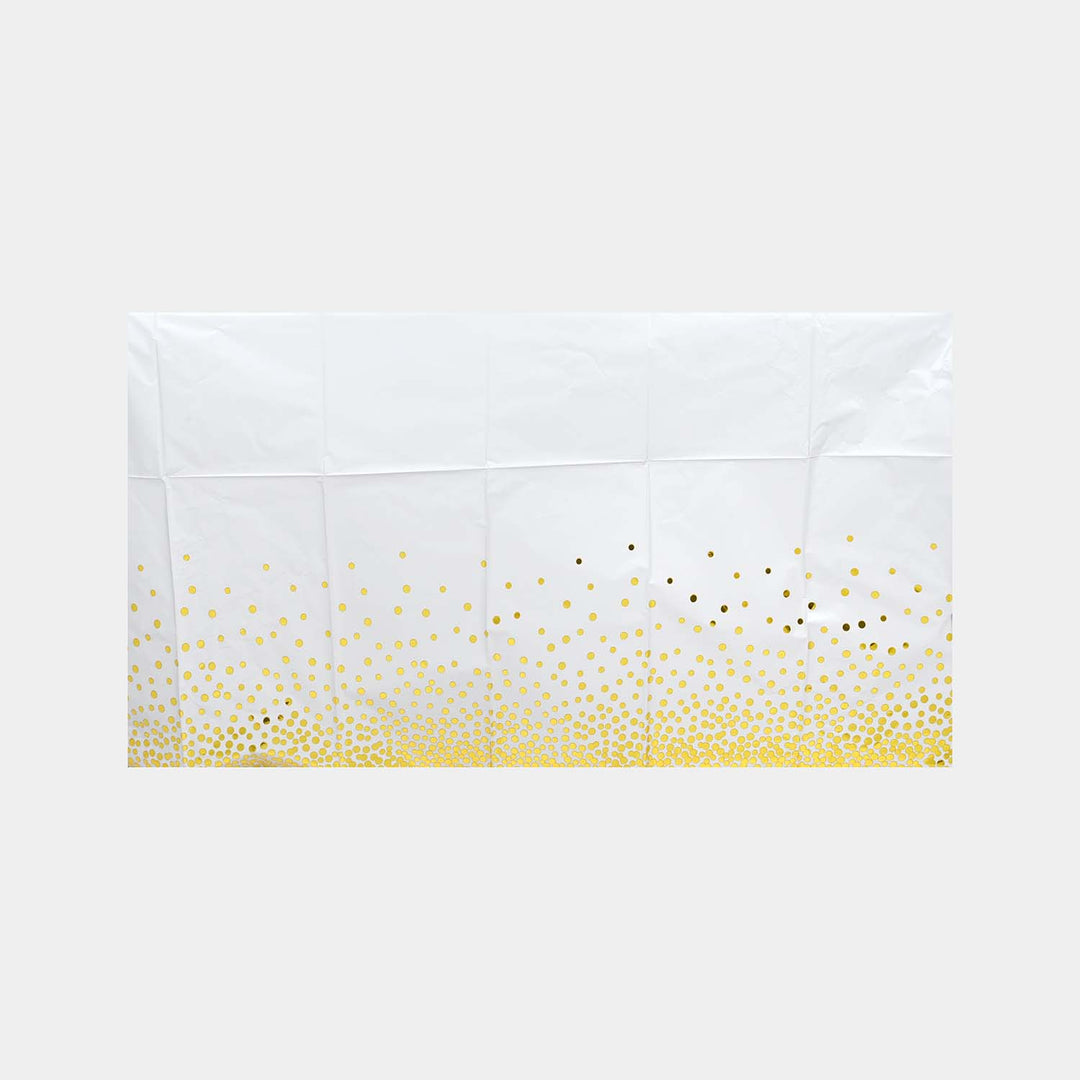 Plastic Table Cover with Gold Polka Dots