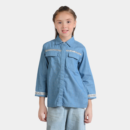 Girls Denim rigid Emb Top Sequins Style-Blue