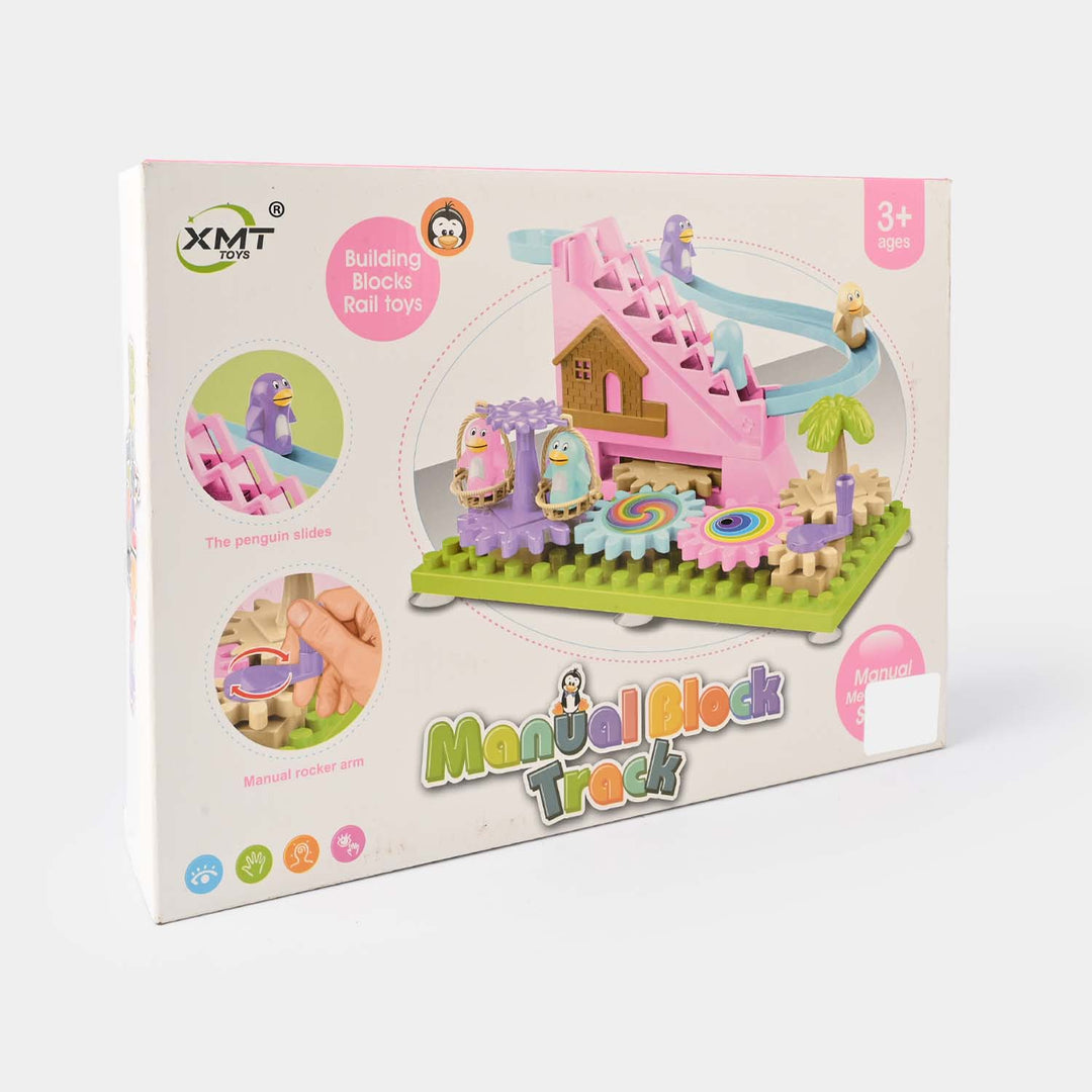 Block Track (Penguin Theme) Interactive Gear & Crank Building Toy