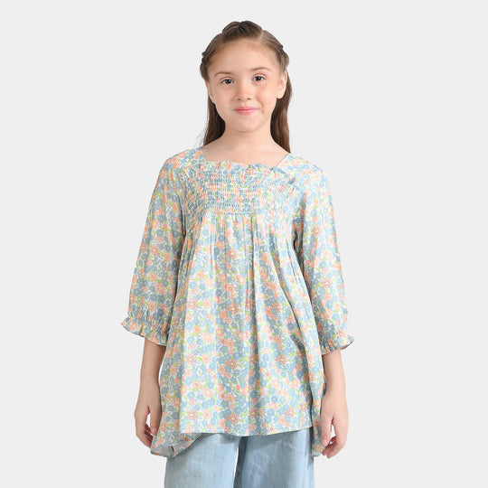 Girls Cotton Viscose Casual Frock Grey Bunny